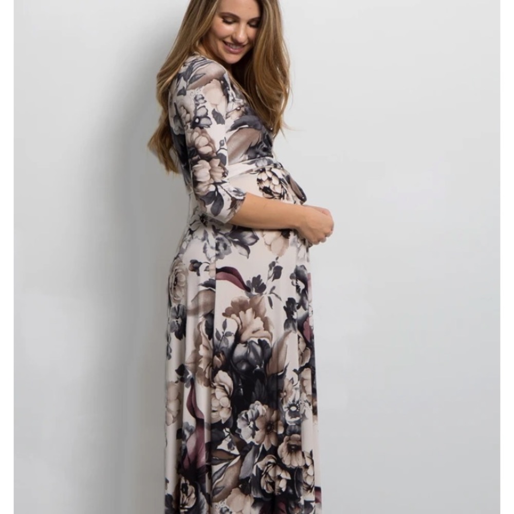 Floral Sash Tie Maternity/Nursing Maxi Dress